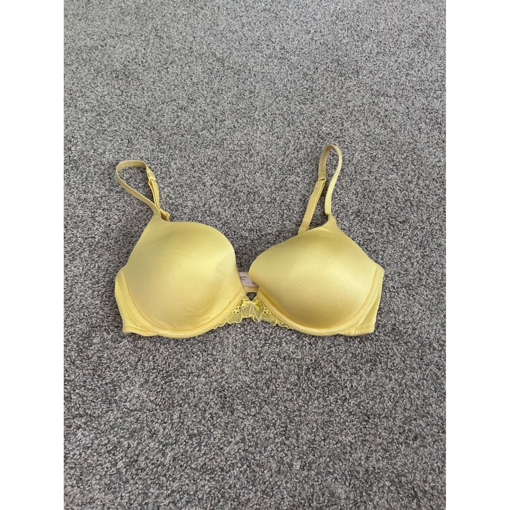 Victorias‎ Secret Angels Yellow Satin Lace Push-Up Bra 34C Underwire 174304-BB8